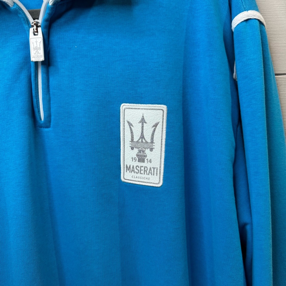 Maserati Classiche | Men's Light Blue Long Sleeve Half-Zip Pullover Size 3X - Picture 10 of 12